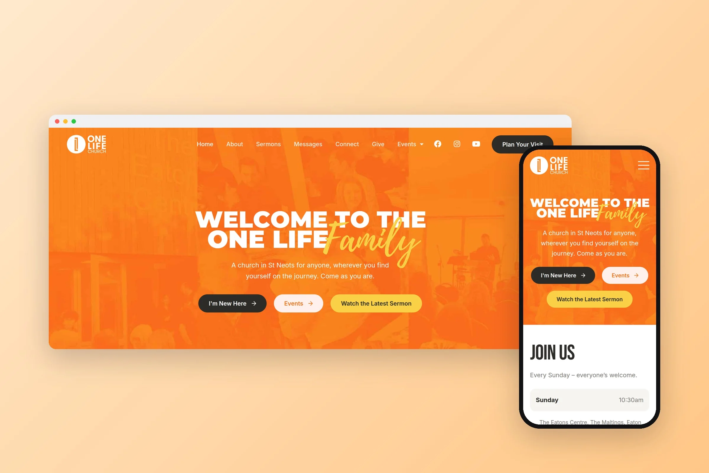 The One Life Church website homepage